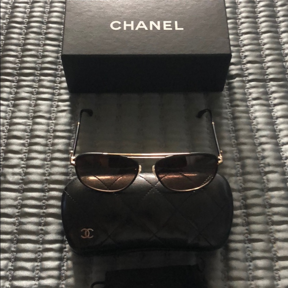 SOLD***Chanel 2018 Leather Rimmed Sunglasses